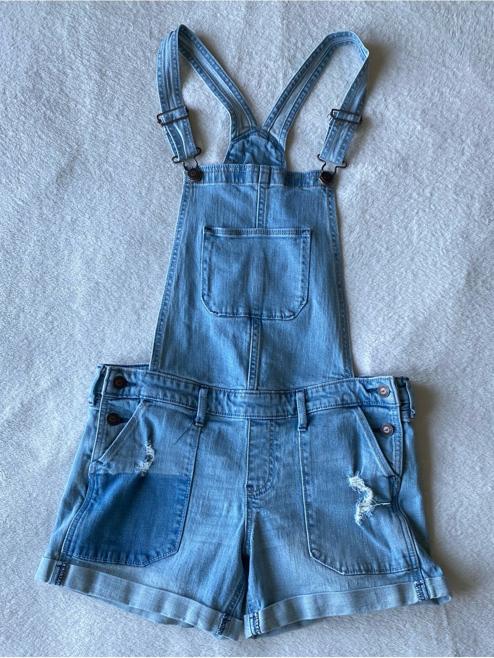 Hollister Light Blue Denim Shortalls Distressed Overalls Size S